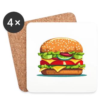 Colorful tasty hamburger cheeseburger illustration - Coasters (set of 4) - white - Front