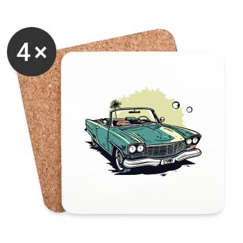Cabriolet vert et palmier - Dessous de verre (lot de 4) - blanc - Devant