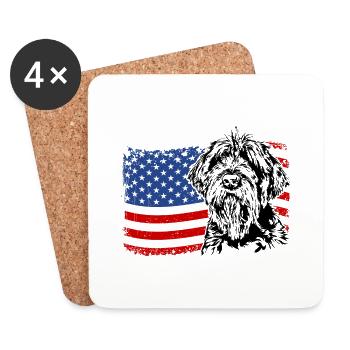 Korthals Griffon Amerika Fahne Hund Hunde Wilsigns - Untersetzer (4er-Set) - Weiß - Vorne