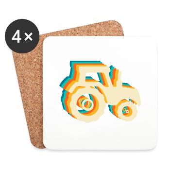 Retro-Traktor - Untersetzer (4er-Set) - Weiß - Vorne