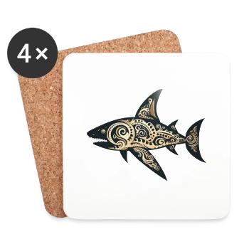 Adinkra Shark 5 - Coasters (set of 4) - white - Front
