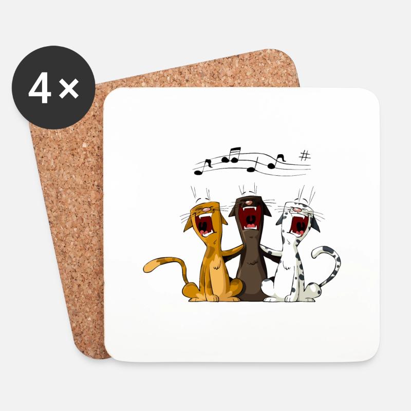 Singende Katzen - Untersetzer (4er-Set) - Weiß
