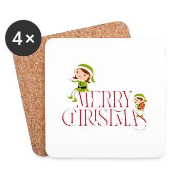 Merry Christmas - Weihnachtselfen - Untersetzer (4er-Set) - Weiß - Vorne