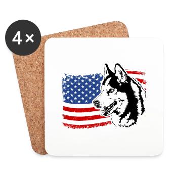 Siberian Husky America Flag Dog Dogs Wilsigns - Dessous de verre (lot de 4) - blanc - Devant