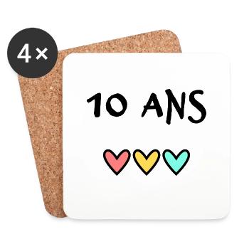 10. 10 ANS. 10e ANNIVERSAIRE. ANNIVERSAIRE 10 ANS. - Dessous de verre (lot de 4) - blanc - Devant