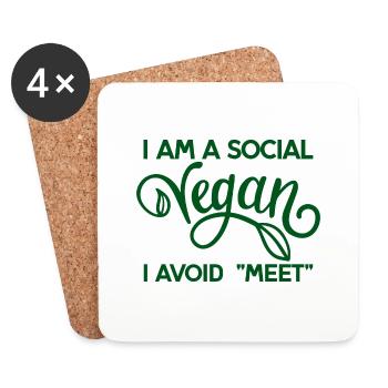 I Am A Social Vegan I Avoid Meet 4 - Coasters (set of 4) - white - Front