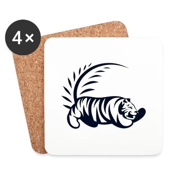 Tigre minimaliste en forme géométrique - Dessous de verre (lot de 4) - blanc - Devant