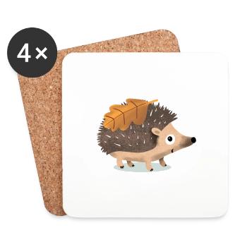 Autumn hedgehog with oak leaf - Coasters (set of 4) - white - Front
