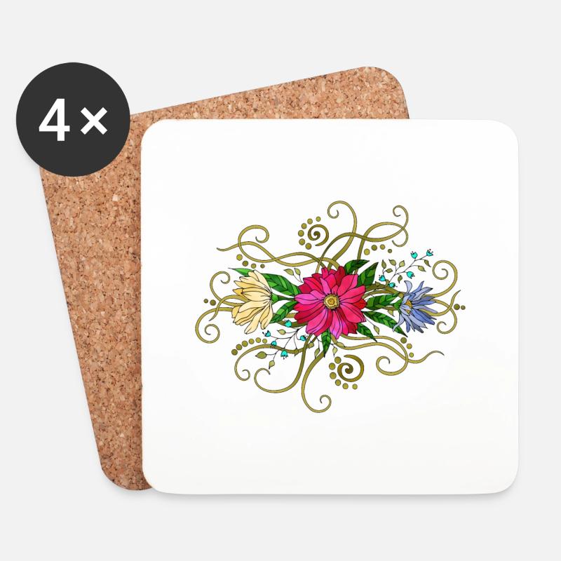 Blumen - Untersetzer (4er-Set) - Weiß