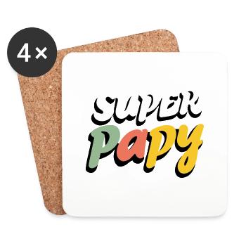 Super papy - Dessous de verre (lot de 4) - blanc - Devant