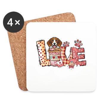 Beagle Dog Coffee Lover Dog Mom Valentines Day - Coasters (set of 4) - white - Front