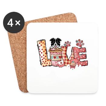 Border Collie Dog Coffee Lover Valentines Day - Coasters (set of 4) - white - Front