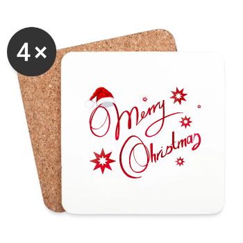 Merry Christmas text and red Santa hat. - Coasters (set of 4) - white - Front