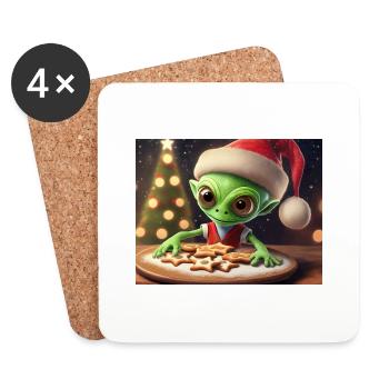extraterrestre portant un pull de Noël laid - Dessous de verre (lot de 4) - blanc - Devant