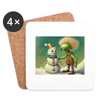 Alien baut einen Schneemann - Untersetzer (4er-Set) - Weiß - Vorne