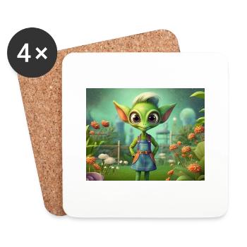 mignon petit vert rétro extraterrestre jardin de travail - Dessous de verre (lot de 4) - blanc - Devant