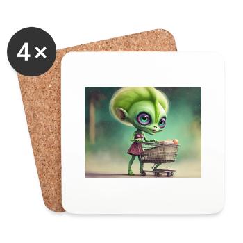 mignon petit extraterrestre rétro vert acheter des produits d’épicerie - Dessous de verre (lot de 4) - blanc - Devant