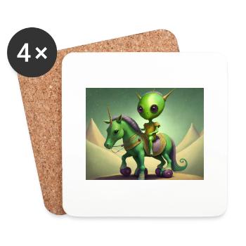 mignon petit extraterrestre vintage vert chevauchant un cheval - Dessous de verre (lot de 4) - blanc - Devant