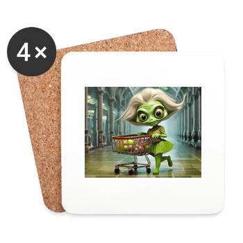 cute little green retro vintage alien everyday - Coasters (set of 4) - white - Front