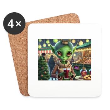 mignon petit vert rétro vintage alien tous les jours - Dessous de verre (lot de 4) - blanc - Devant