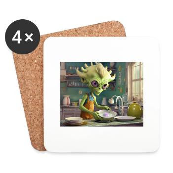 mignon petit vert rétro vintage alien tous les jours - Dessous de verre (lot de 4) - blanc - Devant