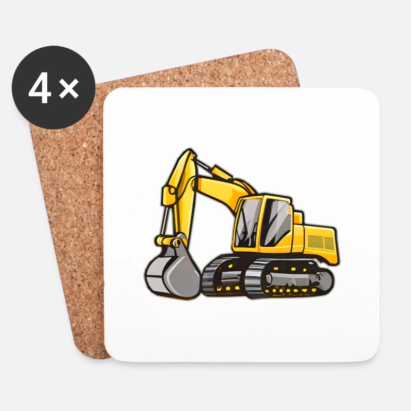 Gelber Bagger - Untersetzer (4er-Set) - Weiß