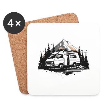Camper Van Transporter Camping Bus Lifestyle Natur - Untersetzer (4er-Set) - Weiß - Vorne