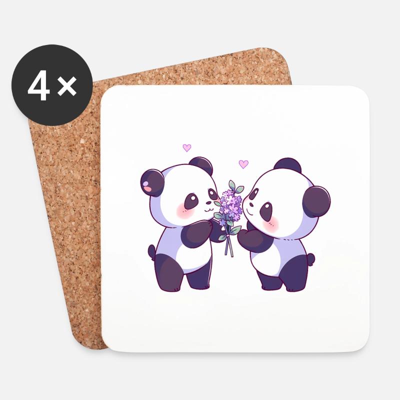 Valentinstag Pandas - Untersetzer (4er-Set) - Weiß