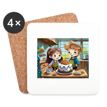 Deutsche Kinderreime illustrierter Comic Bake Cake - Untersetzer (4er-Set) - Weiß - Vorne
