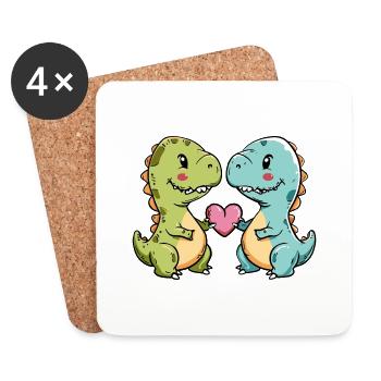 Dinosaure T-Rex Couple Amour Couple Amoureux - Dessous de verre (lot de 4) - blanc - Devant