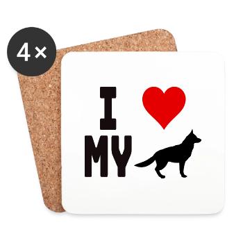 T-Shirt I Love My Dog für Hundefreunde - Untersetzer (4er-Set) - Weiß - Vorne