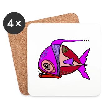 Bunter Surrealfisch Patchwork - Untersetzer (4er-Set) - Weiß - Vorne