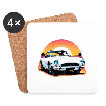 voiture vintage couché de soleil - Dessous de verre (lot de 4) - blanc - Devant