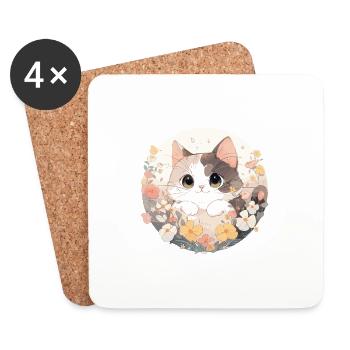 Chat trop mignon - Dessous de verre (lot de 4) - blanc - Devant