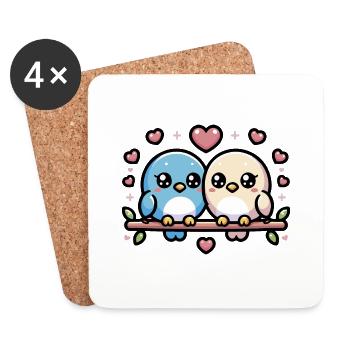 mignons tourtereaux perchés sur une branche - Dessous de verre (lot de 4) - blanc - Devant