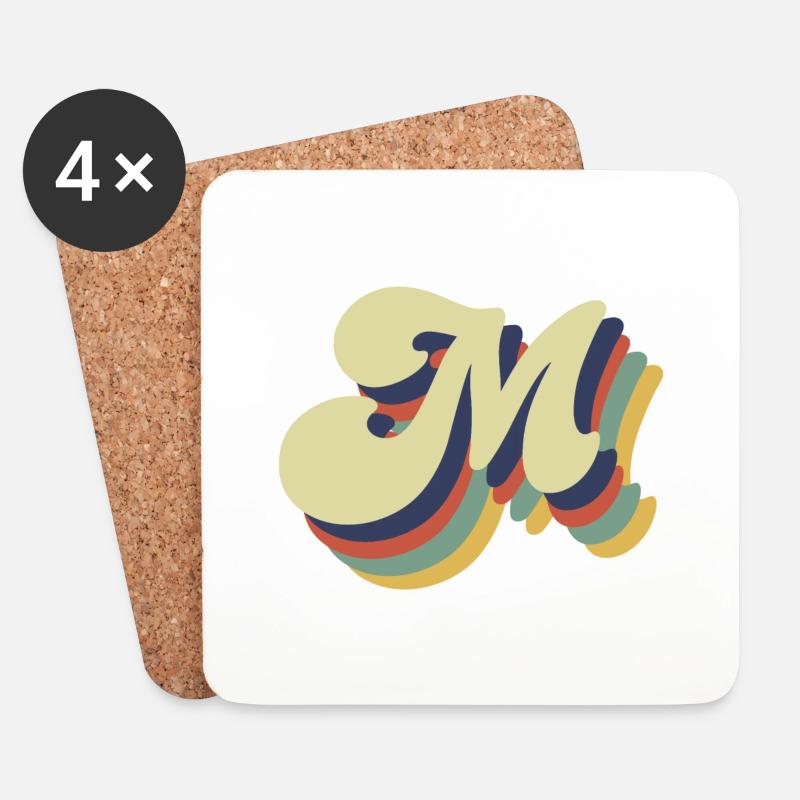Retro M Letter - Coasters (set of 4) - white