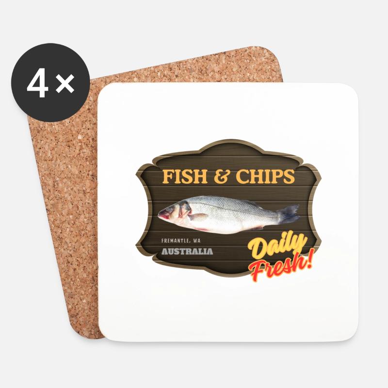 Fish and Chips, Daily Fresh - Untersetzer (4er-Set) - Weiß