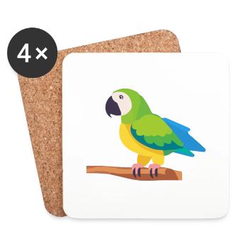 Parrot colorful macaw bird on branch - Coasters (set of 4) - white - Front
