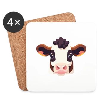 Cow Head Dairy Cow - Coasters (set of 4) - white - Front