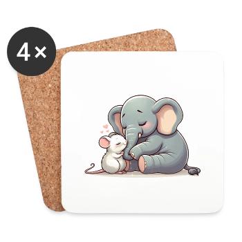 Câlins d’éléphant et de souris amoureux - Dessous de verre (lot de 4) - blanc - Devant