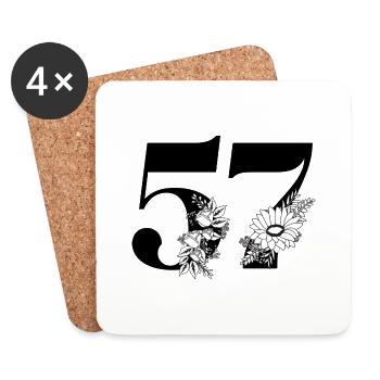 Number 57 Black Floral - 57th Floral Birthday - Coasters (set of 4) - white - Front