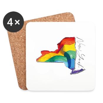 New York (United States) | Real Flag | LGBTQIA+ Script - Coasters (set of 4) - white - Front