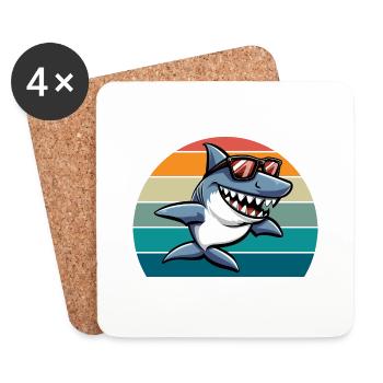 Shark Retro Funny Summer Beach - Coasters (set of 4) - white - Front