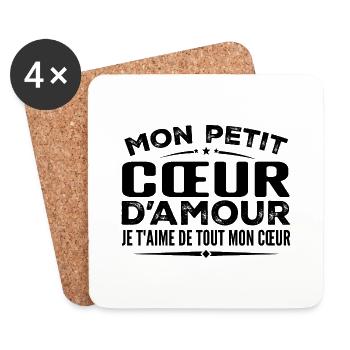 Cadeau cœur d'amour je t'aime de tout mon cœur - Dessous de verre (lot de 4) - blanc - Devant