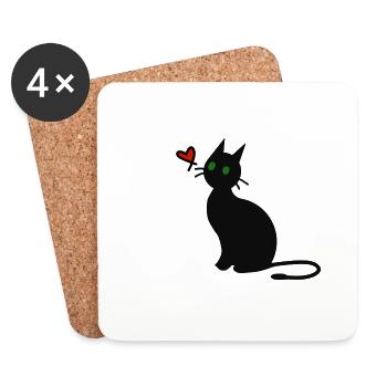 Schwarze Katze - Untersetzer (4er-Set) - Weiß - Vorne