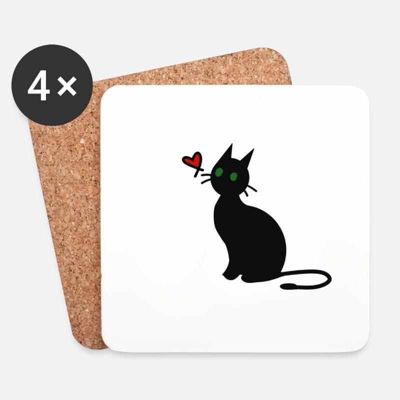 Schwarze Katze - Untersetzer (4er-Set) - Weiß