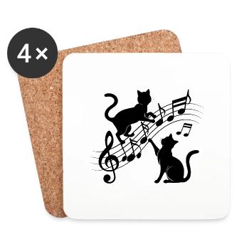Motif chats noirs jouant avec note de musique - Dessous de verre (lot de 4) - blanc - Devant
