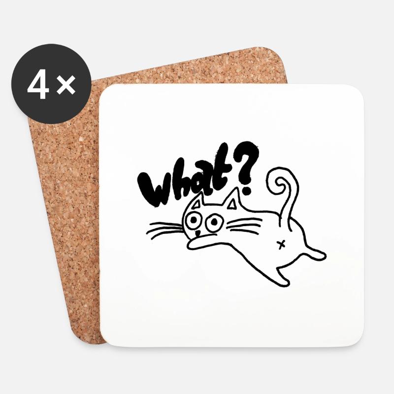 Katze What? Geschenkidee - Untersetzer (4er-Set) - Weiß