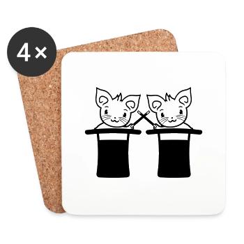 2 Magische Gezauberte Zylinder Hut Zauberer Katzen - Untersetzer (4er-Set) - Weiß - Vorne