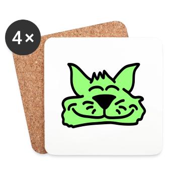 chat a l’air mignon heureux sourire visage tête - Dessous de verre (lot de 4) - blanc - Devant